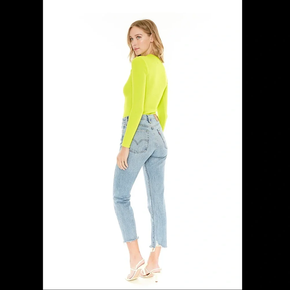 4SI3NNA Neon Green Long Sleeve Bodysuit Cut Out - Picture 3 of 6